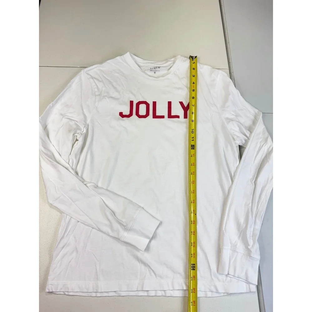 J.Crew Long Sleeve Jolly White Holiday Christmas Graphic T-Shirt Top‎ M